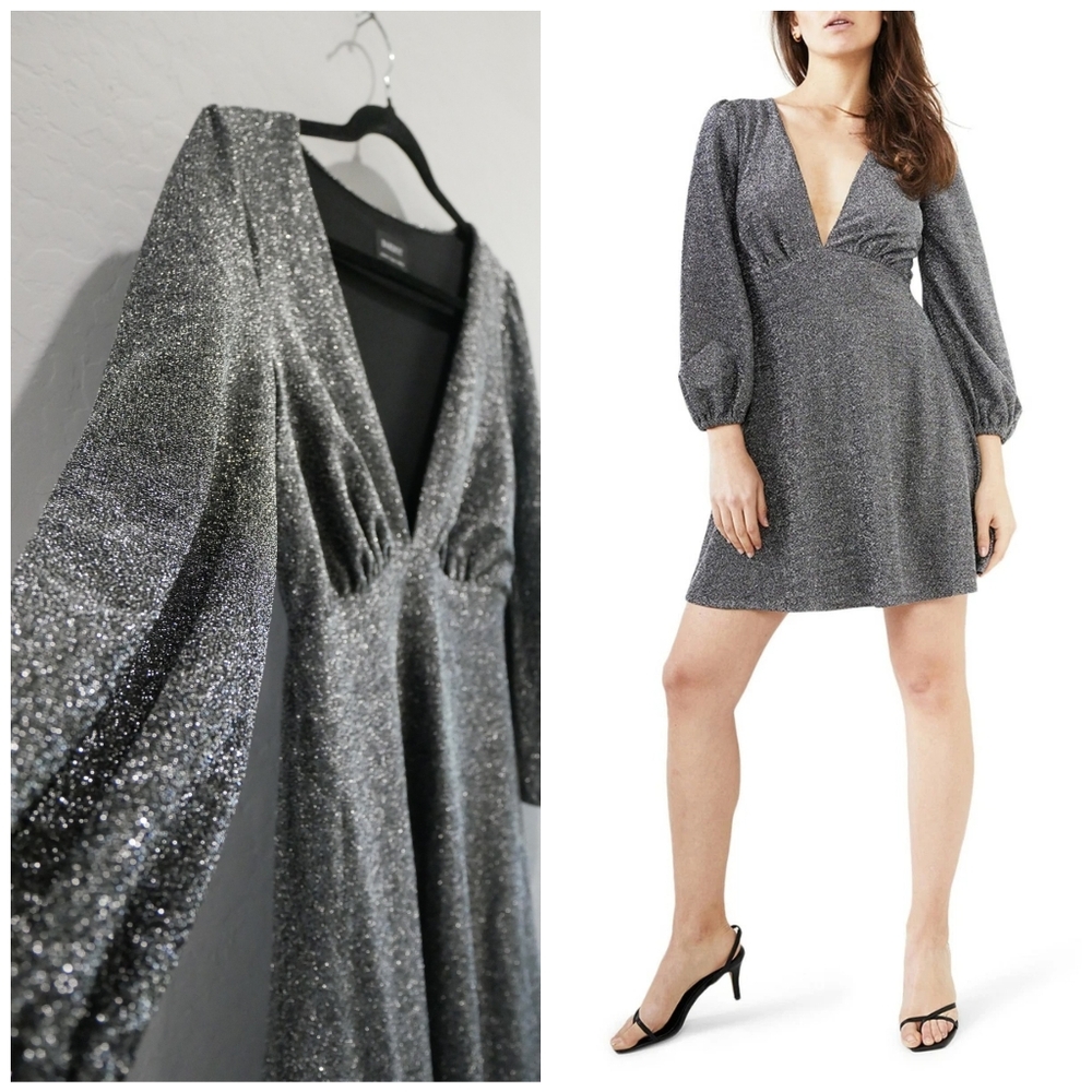 Bardot Shimmering Black Long Sleeve Dress